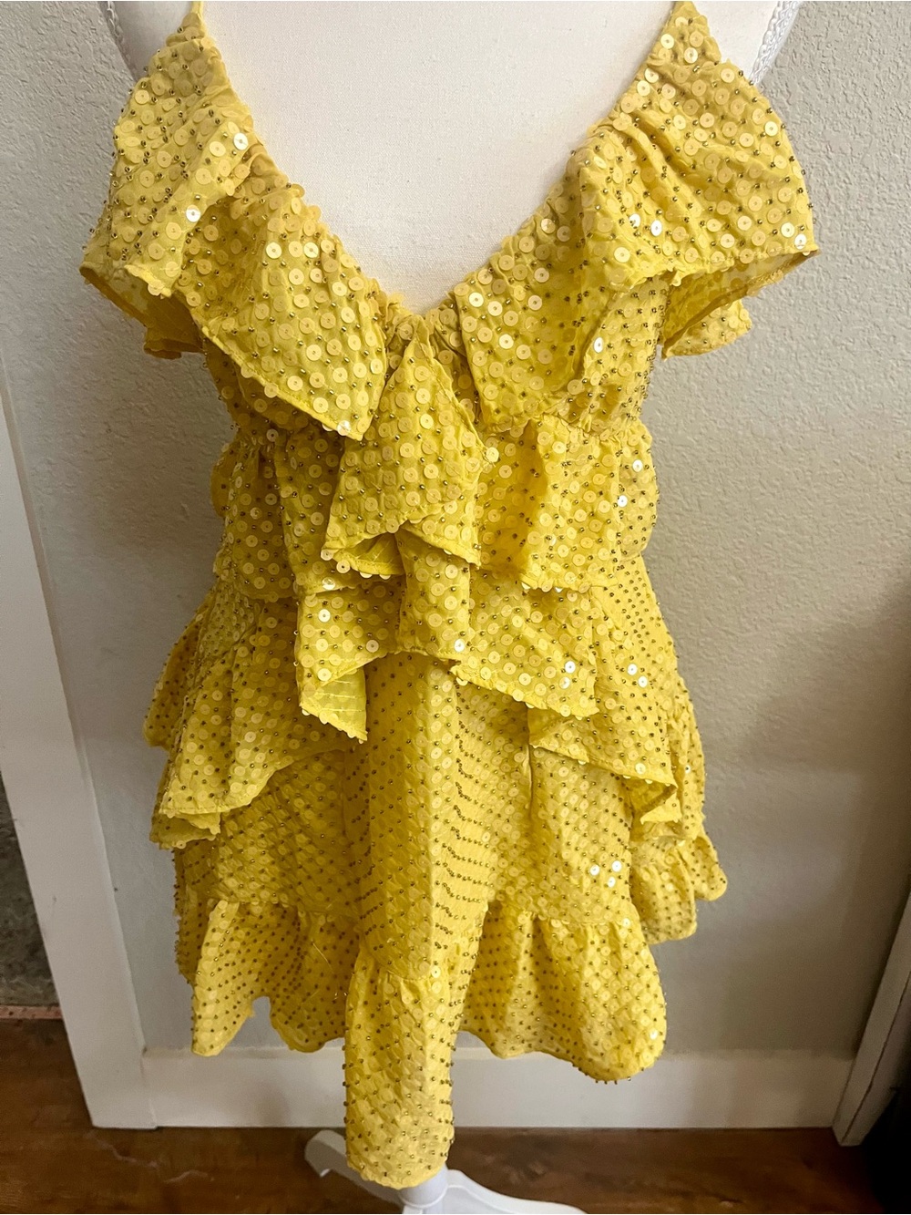 NBD Mugsy Yellow Sequin Ruffle Mini Dress